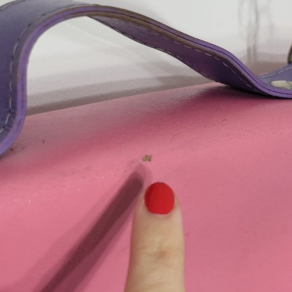 ⭐️Vintage Pink Purple Leather Kids School Bag Shoulder Strap Top Handle Retro - Picture 3 of 13